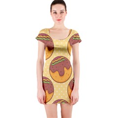 Takoyaki Food Seamless Pattern Short Sleeve Bodycon Dress by Sarkoni