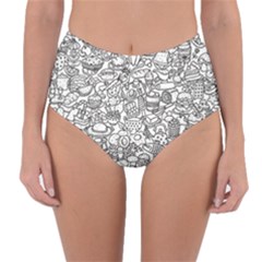 Food Doodle Pattern Reversible High-waist Bikini Bottoms by Sarkoni