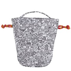 Food Doodle Pattern Drawstring Bucket Bag by Sarkoni