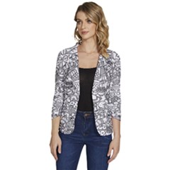 Food Doodle Pattern Women s One-button 3/4 Sleeve Short Jacket by Sarkoni