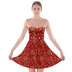 Christmas Texture Pattern Red Craciun Strapless Bra Top Dress by Sarkoni