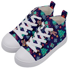 Christmas Texture New Year Background Trees Retro Pattern Kids  Mid-top Canvas Sneakers by Sarkoni