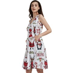 Christmas Characters Pattern Sleeveless V-neck Skater Dress With Pockets by Sarkoni