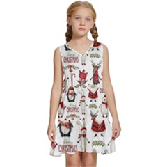 Christmas Characters Pattern Kids  Sleeveless Tiered Mini Dress by Sarkoni