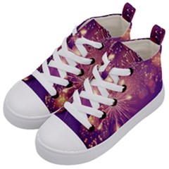 Fireworks On A Purple With Fireworks New Year Christmas Pattern Kids  Mid-top Canvas Sneakers by Sarkoni