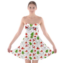 Christmas Santa Pattern Tree Strapless Bra Top Dress by Sarkoni