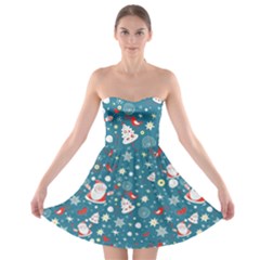 Christmas Pattern Santa Blue Strapless Bra Top Dress by Sarkoni