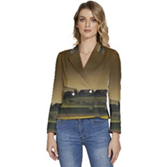 Mountains Village Trees Hills Women s Long Sleeve Revers Collar Cropped Jacket by Sarkoni