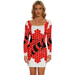 Bee Logo Honeycomb Red Wasp Honey Long Sleeve Square Neck Bodycon Velvet Dress by Amaryn4rt