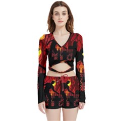 Horror Zombie Ghosts Creepy Velvet Wrap Crop Top And Shorts Set by Amaryn4rt