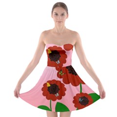 Flowers Butterflies Red Flowers Strapless Bra Top Dress by Sarkoni