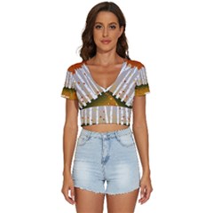 Birch Trees Fall Autumn Leaves V-neck Crop Top by Sarkoni