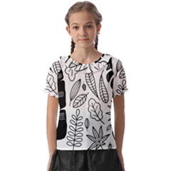 Leaves Plants Doodle Drawing Kids  Frill Chiffon Blouse by Sarkoni