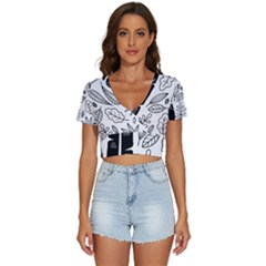 Leaves Plants Doodle Drawing V-neck Crop Top by Sarkoni