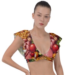 Fruit Snack Diet Bio Food Healthy Plunge Frill Sleeve Bikini Top by Sarkoni