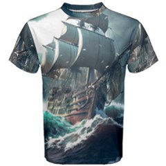 Pirate Ship Boat Sea Ocean Storm Men s Cotton T-shirt by Sarkoni