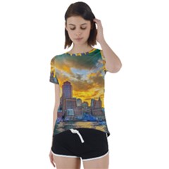 Boston Skyline Cityscape River Short Sleeve Open Back T-shirt by Sarkoni