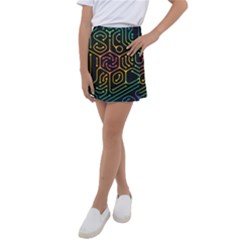 Circuit Hexagonal Geometric Pattern Background Pattern Kids  Tennis Skirt by Vaneshop