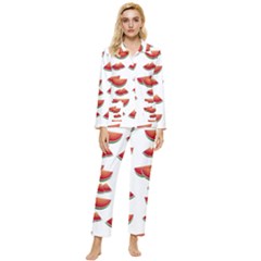 Summer Watermelon Pattern Womens  Long Sleeve Velvet Pocket Pajamas Set by Dutashop