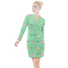 Pig Heart Digital Button Long Sleeve Dress by Ravend