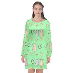 Pig Heart Digital Long Sleeve Chiffon Shift Dress  by Ravend