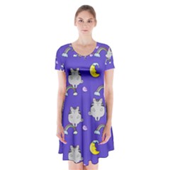 Cat Texture Pattern Seamless Rainbow Short Sleeve V-neck Flare Dress by Ravend