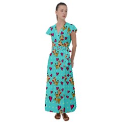 Cat Love Pattern Flutter Sleeve Maxi Dress by Ravend