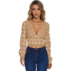 Pattern Design Background Nature Long Sleeve Deep-v Velour Top by Ravend