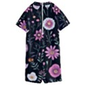 Flowers Pattern Kids  Boyleg Half Suit Swimwear View2