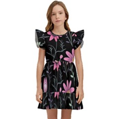 Flowers Pattern Kids  Winged Sleeve Dress by Ravend