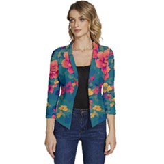 Floral Art Flowers Textile Women s Casual 3/4 Sleeve Spring Jacket by Ravend