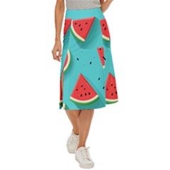 Watermelon Fruit Slice Midi Panel Skirt by Ravend