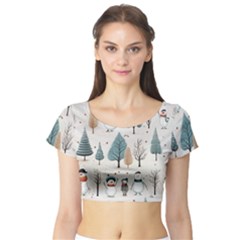 Snowman Snow Christmas Short Sleeve Crop Top by Ravend