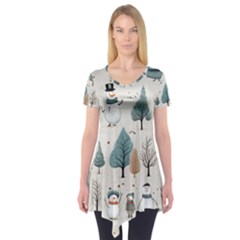 Snowman Snow Christmas Short Sleeve Tunic  by Ravend