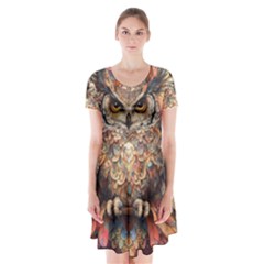 Drawing Olw Bird Short Sleeve V-neck Flare Dress by Ravend