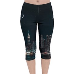 Skyline Photography Of Buildings Velvet Capri Leggings  by Modalart