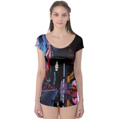 Roadway Surrounded Building During Nighttime Boyleg Leotard  by Modalart