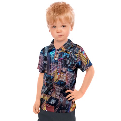 Aerial Photo Of Cityscape At Night Kids  Polo T-shirt by Modalart