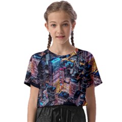 Aerial Photo Of Cityscape At Night Kids  Basic T-shirt by Modalart