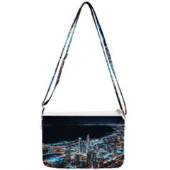 Aerial Photography Of Lighted High Rise Buildings Double Gusset Crossbody Bag by Modalart