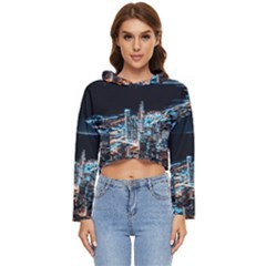 Aerial Photography Of Lighted High Rise Buildings Women s Lightweight Cropped Hoodie by Modalart