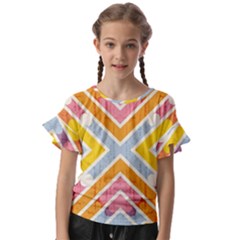 Line Pattern Cross Print Repeat Kids  Cut Out Flutter Sleeves by Amaryn4rt