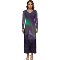 Fantasy Pyramid Mystic Space Aurora Long Sleeve Longline Maxi Dress by Grandong