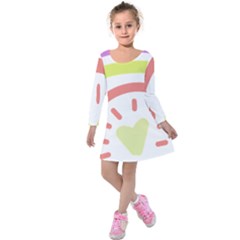 Rainbow Boho Colors Pastel Heart Kids  Long Sleeve Velvet Dress by Ndabl3x