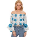 Eyes Comic Cartoon Fun Funny Toon Off Shoulder Flutter Bell Sleeve Top View1