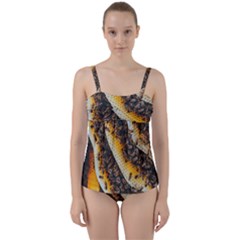 Yellow And Black Bees On Brown And Black Twist Front Tankini Set by Ndabl3x