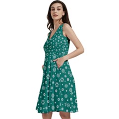 Flowers Floral Background Green Sleeveless V-neck Skater Dress With Pockets by Grandong