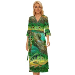 Peacock Bass Fishing Midsummer Wrap Dress by Sarkoni