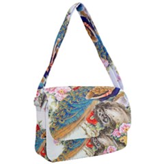 Birds Peacock Artistic Colorful Flower Painting Courier Bag by Sarkoni