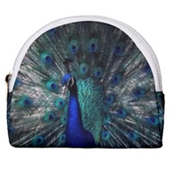 Blue And Green Peacock Horseshoe Style Canvas Pouch by Sarkoni